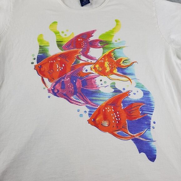 Vtg Venezia Jeans Shirt Womens 22/24 White Colorful Fish Tee - Picture 3 of 7